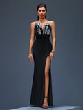 Strapless Feather High-Slit Maxi Dress