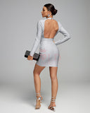 Silver Shiny Bandage Mini Backless Dress