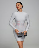 Silver Shiny Bandage Mini Backless Dress