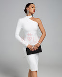 One Sleeve Asymmetrical Midi Bandage Dress