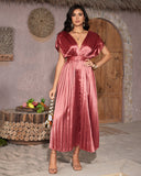 Deep V-neck Ruched Maxi Dress