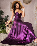 Metallic Purple Cutout Bustier Maxi Dress
