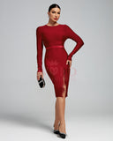 Round Neck Slit Lace Trim Bandage Dress