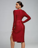 Round Neck Slit Lace Trim Bandage Dress