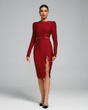 Round Neck Slit Lace Trim Bandage Dress