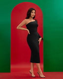 Feather Trim One Sleeve Bandage Dress