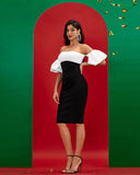 Black-white Off Shoulder Bandage Dress