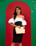 Black-white Off Shoulder Bandage Dress