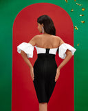 Black-white Off Shoulder Bandage Dress