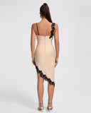 Irregular Lace-trim Midi Bandage Dress