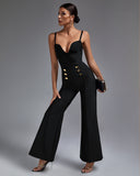 Strappy Double-breasted Bandage Jumpsuit