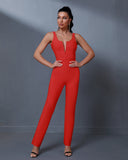 V Neck Backless Bandage Jumpsuit