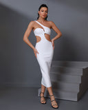 One Shoulder Cutout Midi Bandage Dress