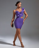 Asymmetric Ruffled Mini Bandage Dress