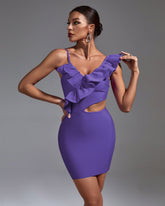 Asymmetric Ruffled Mini Bandage Dress