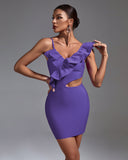 Asymmetric Ruffled Mini Bandage Dress