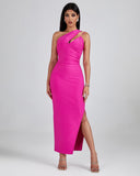 One Shoulder Pleated Bandage Long Dress