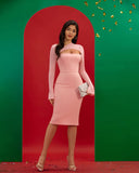 Pink Cutout Bandage Midi Dress