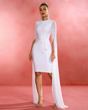 Shawl Sleeves Midi Bandage Dress