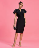 Angel-sleeve Ruffled Midi Bandage Dress