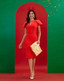 Ruffled Angel-sleeve Midi Bandage Dress