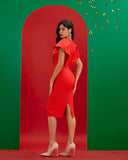 Ruffled Angel-sleeve Midi Bandage Dress