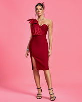 One Shoulder With Bow Midi Bandage Dress