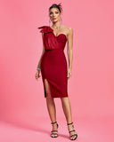 One Shoulder With Bow Midi Bandage Dress