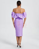 Off Shoulder Bow-Detail Midi Bandage Dress
