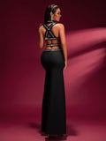 Halter Cutout Bandage Rhinestone Maxi Gown