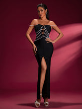 Pearl Chain Strap Cutout Bandage Dress