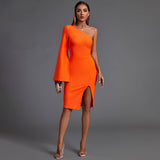 One Shoulder Asymmetrical Midi Bandage Dress