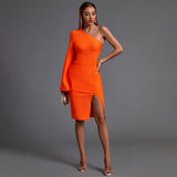 One Shoulder Asymmetrical Midi Bandage Dress
