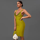 Mustard Strappy Midi Bandage Dress