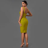 Mustard Strappy Midi Bandage Dress