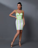 Green Striped Strap Bandage Dress