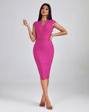 V Neck Cutout Midi Bandage Dress
