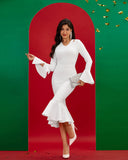 Ruffle Trim Mermaid Hem Midi Bandage Dress