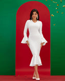 Ruffle Trim Mermaid Hem Midi Bandage Dress