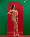 Strapless Ruffle Bandage Midi Dress