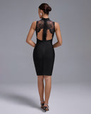 High Neck Lace Bandage Bustier Dress