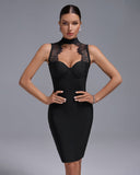 High Neck Lace Bandage Bustier Dress