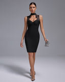 High Neck Lace Bandage Bustier Dress