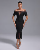 Off Shoulder Bandage Midi Lace Dress