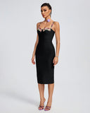 Floral Applique Strap Midi Bandage Dress