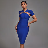 Halter Short Sleeve Cut Out Midi Bandage Dress