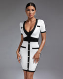 Contrast Trim Short Sleeve Mini Bandage Dress