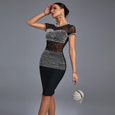 Round Neck Short Sleeve Mesh Bandage Dress