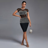 Round Neck Short Sleeve Mesh Bandage Dress