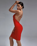 Backless Drill Chain Bandage Dress